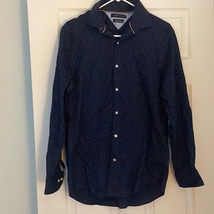 Tommy Hilfiger slim fit dress shirt. Navy blue with white dots